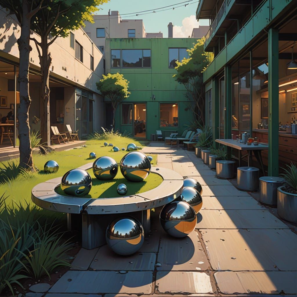 Rustic Metallic Bar on Green Terrain