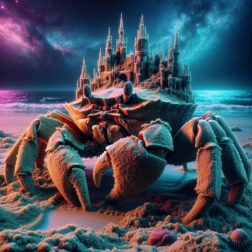 Cyberpunk Crab Guardian of Cosmic Beach Castle