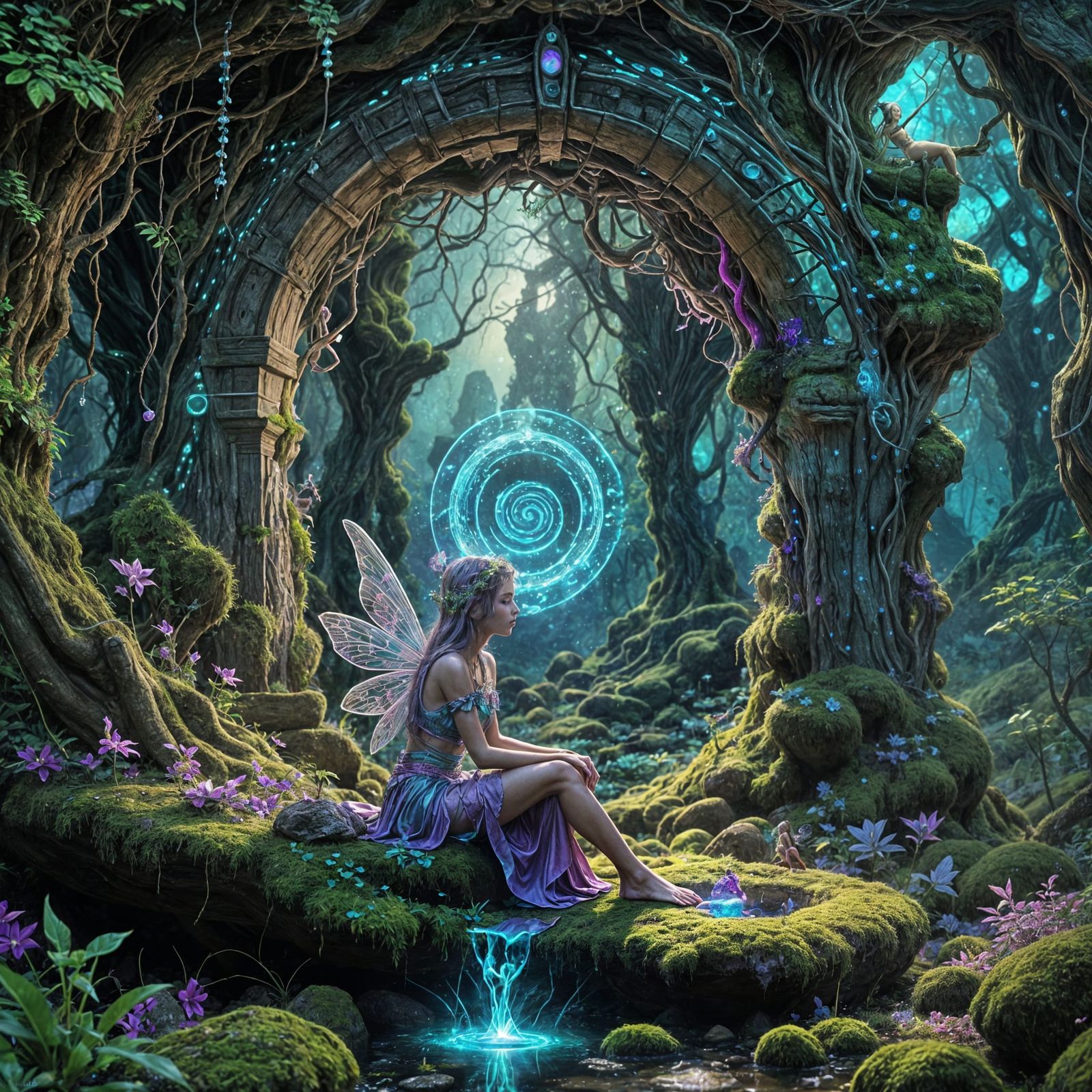 Fairy Gazing at Luminous Portal in 3D
