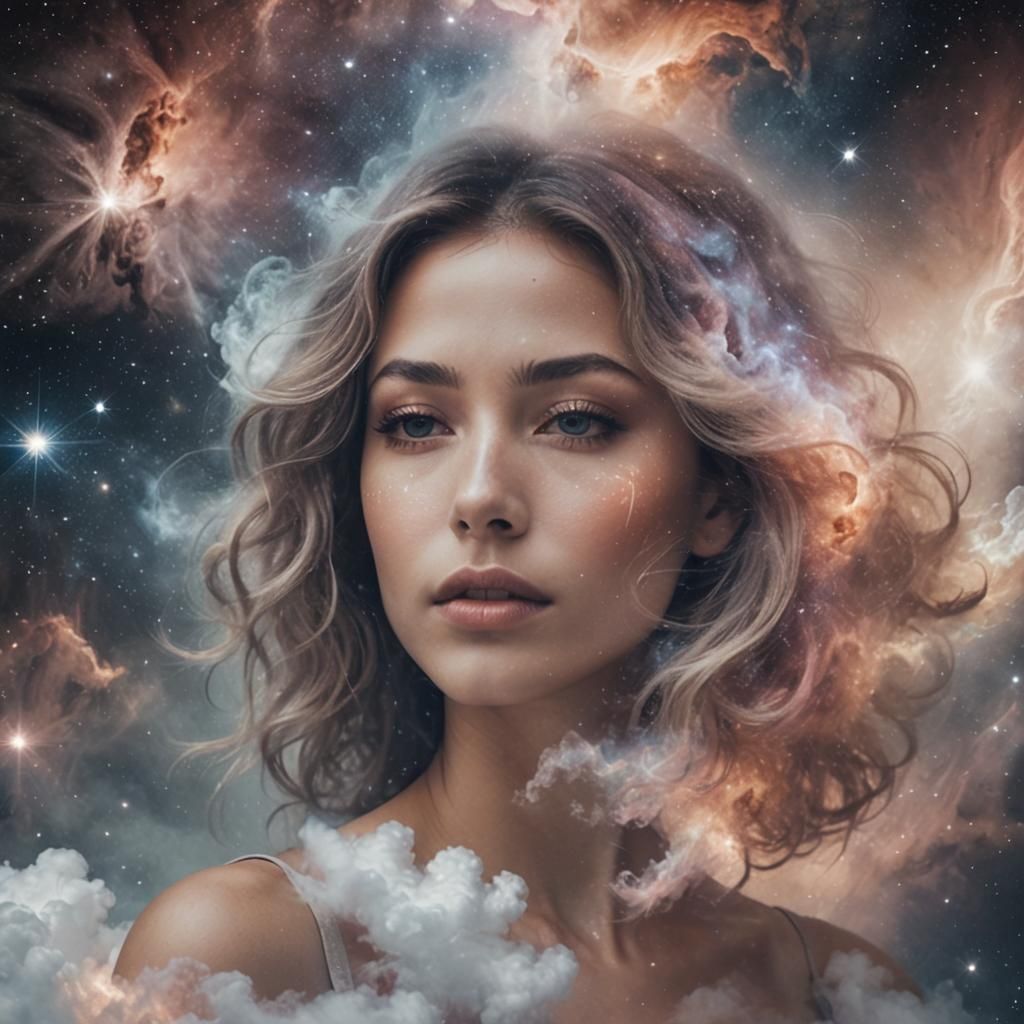 Ethereal Woman's Face Fading in Galaxy Cloud