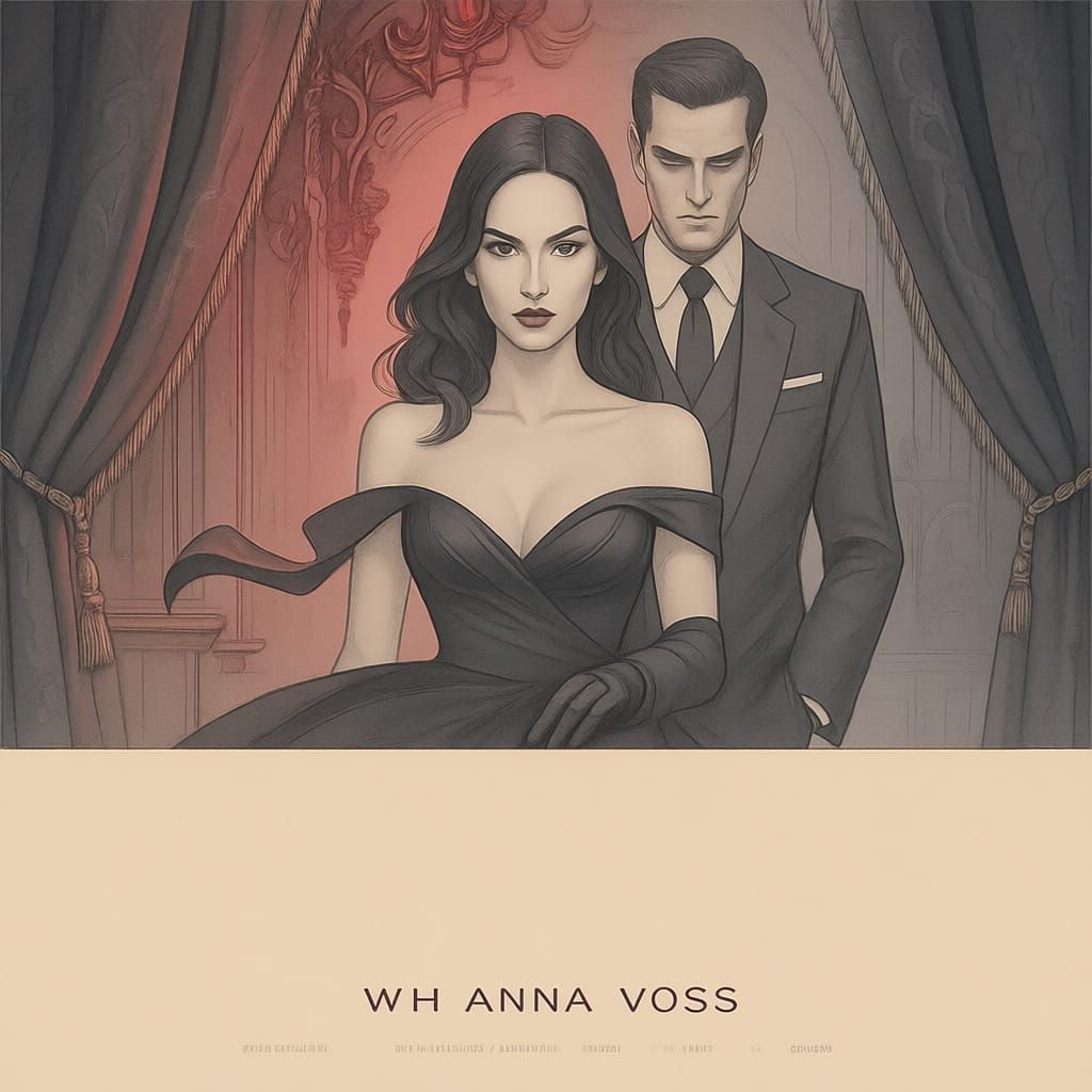 Dark Romance Book Cover: Mysterious Woman and Man in Shadows