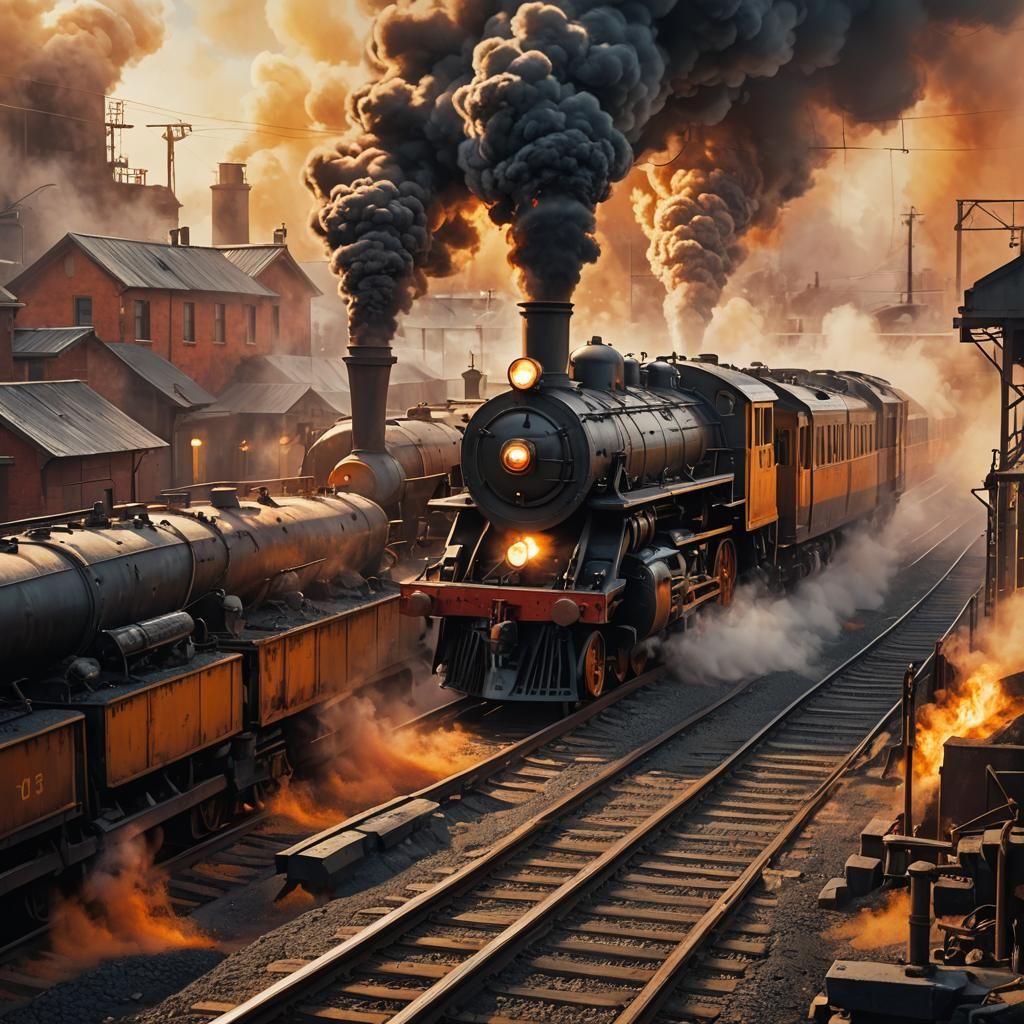 Industrial Train Concept Art With Billowing Smoke