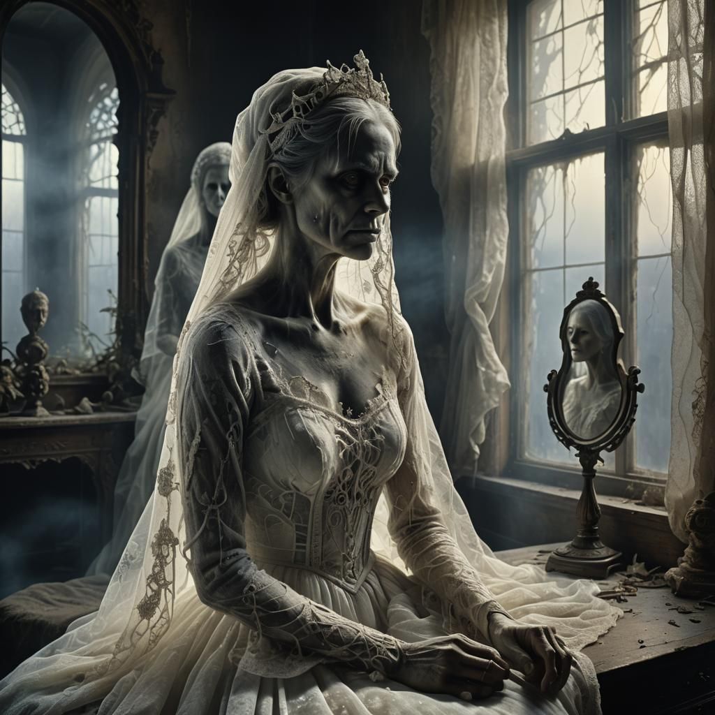 Ghost Bride's Ethereal Reflection: Digital Matte Painting