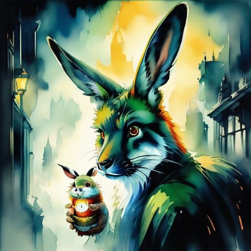 Moonlit Hopping Creature in Watercolour