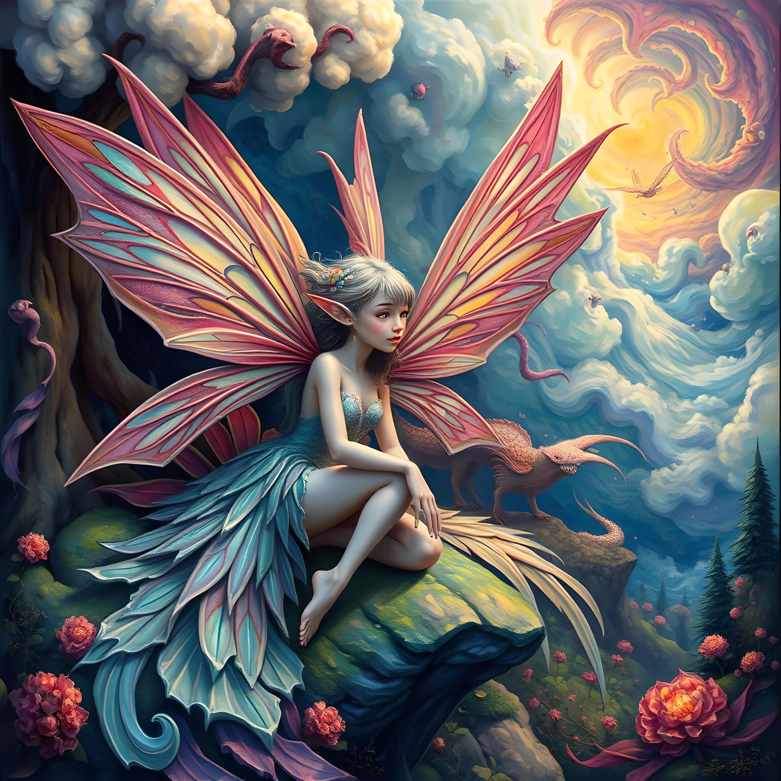 Dreamlike Fairies: Surreal Gouache and Watercolor Portrait