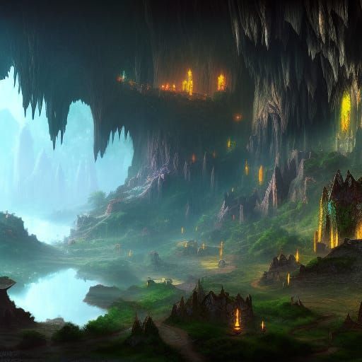 Underground Elf City: Detailed Matte Painting