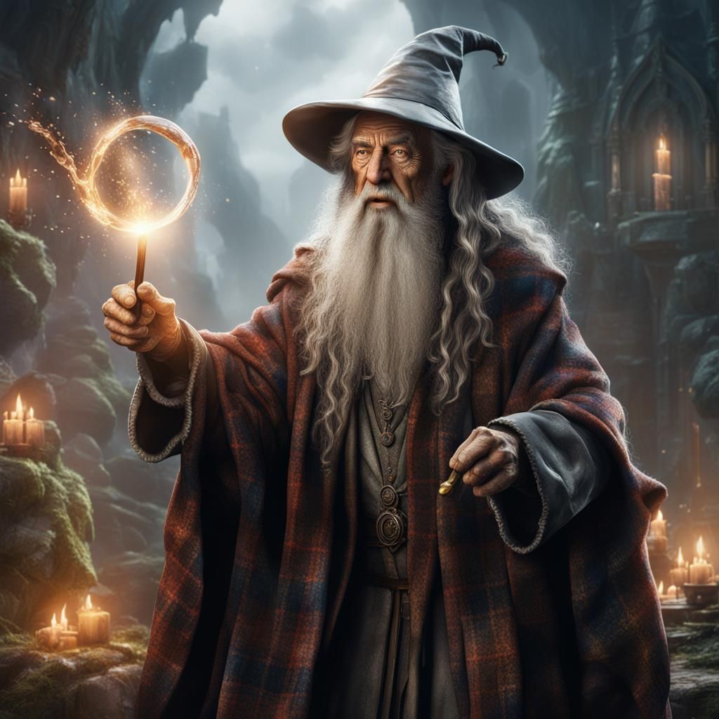 Gandalf Casting Magic in Detailed Matte Painting