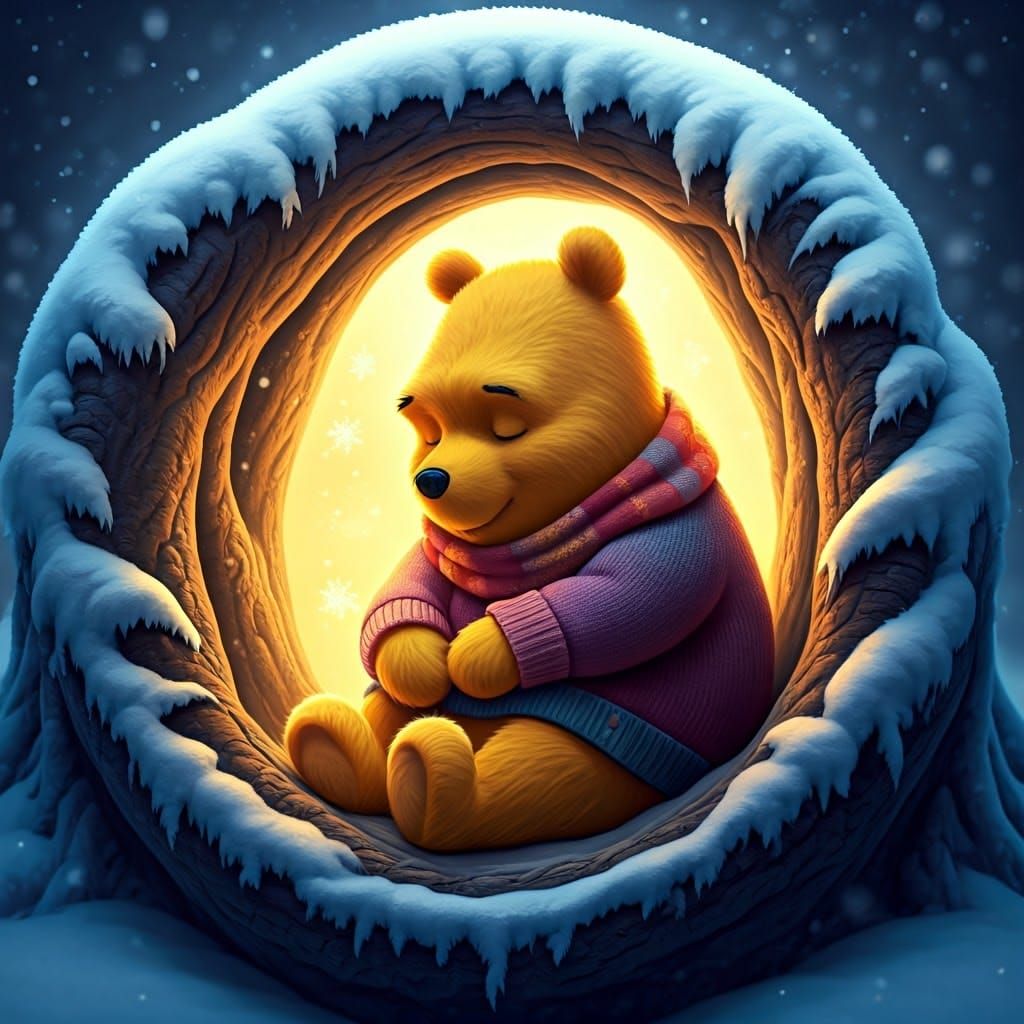 Winnie the Pooh Hibernating, Pixar-style 3D Render