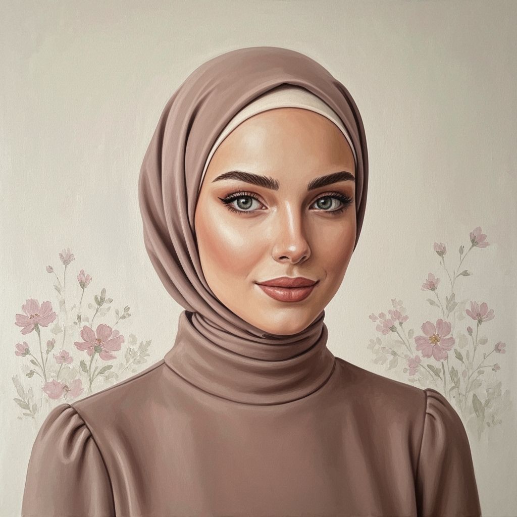 Realistic Oil Painting of a Serene Hijabi Woman