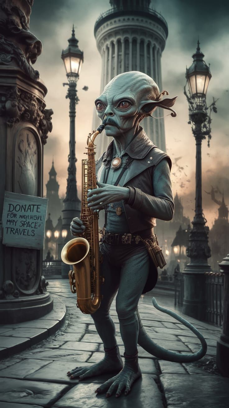 Alien Saxophonist Begs for Space Travel Funds
