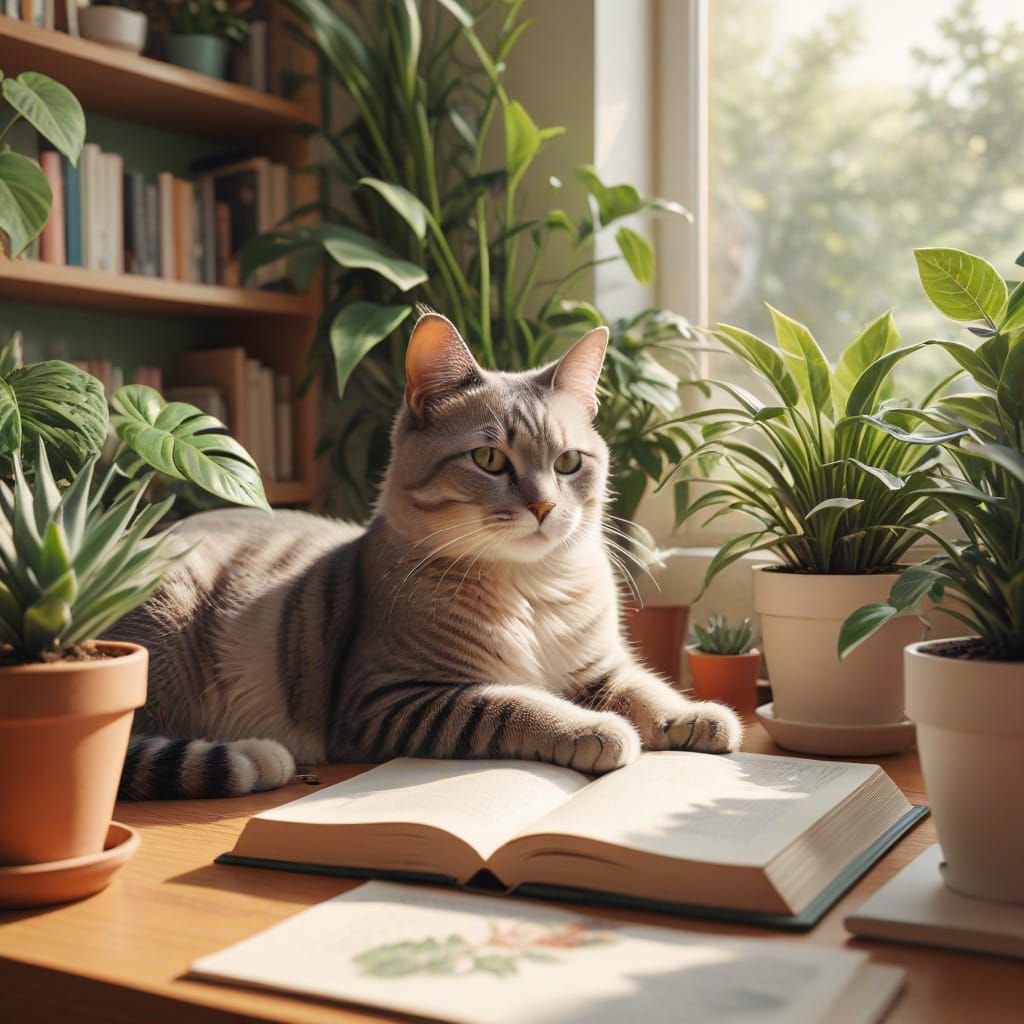 Cozy Cat Millennial Relaxing in Dreamy Digital Art