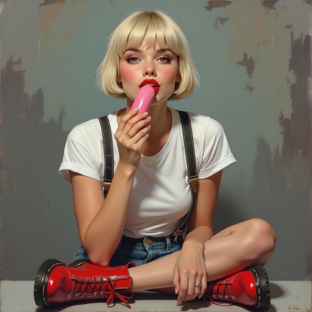 Girl with Banana in Art Deco Neon Style