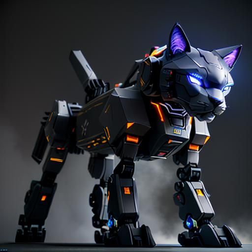 Futuristic Robotic Cat Mecha in Sci-Fi Style