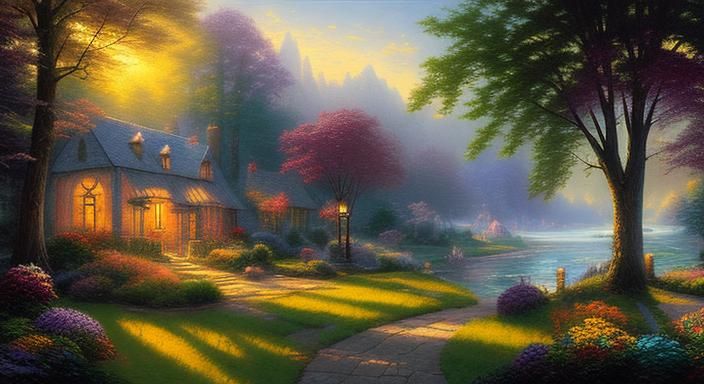 Ethereal Fantasy Scene in Kinkade Style