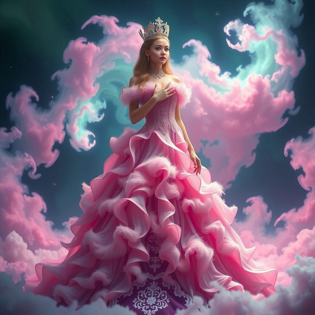 Pink Cloud Princess in Galactic Dreamscape