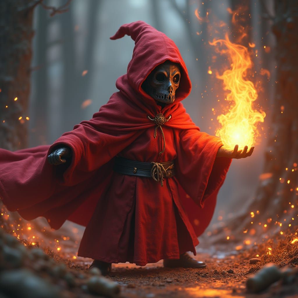 Mystical Flame Weaver in Red Cloak