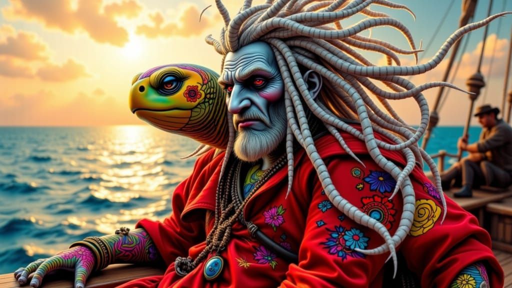 Cute Albino Dread Pirate Turtle in Red Dress