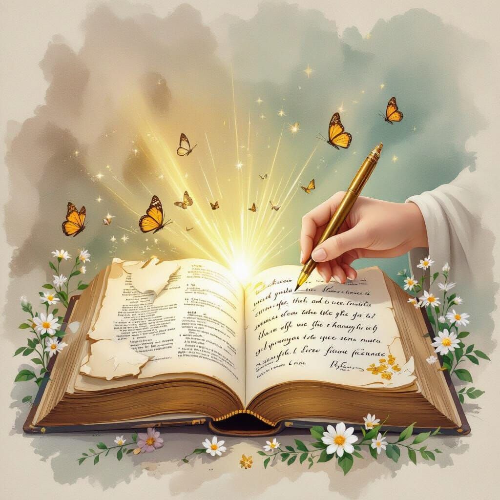 Divine Light Transforms Life's Story with Golden Ink