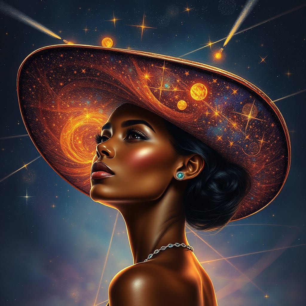 Cosmic Hat on African Woman in Digital Painting Style