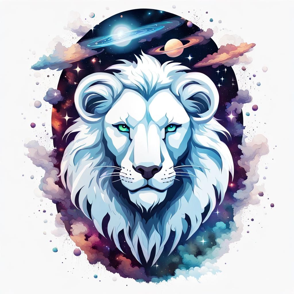 Cosmic White Lion with Galaxy Fur
