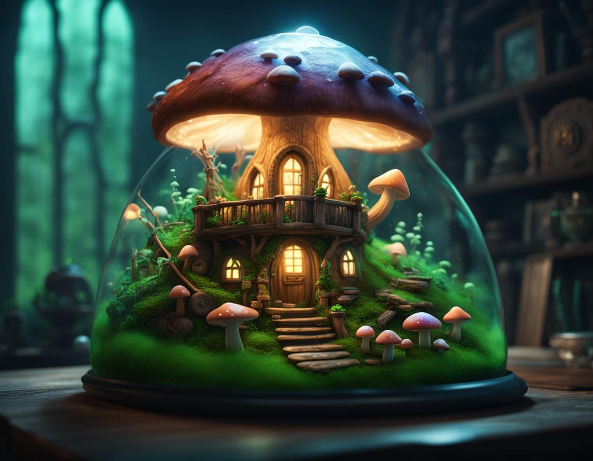 Fairy Mushroom House in Terrarium: Fantasy Concept Art