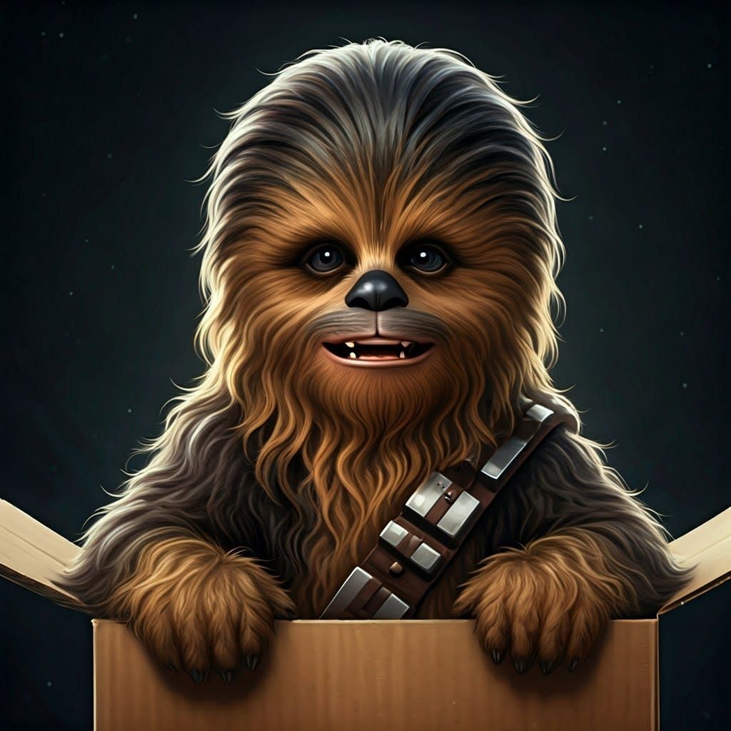 Adorable Baby Chewbacca Portrait in Cardboard Box