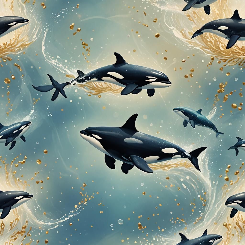 Whimsical 3D Rendering of Orca Whale Family