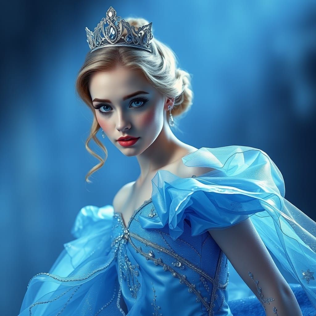 Shimmering Blue Princess in Elegant Gown