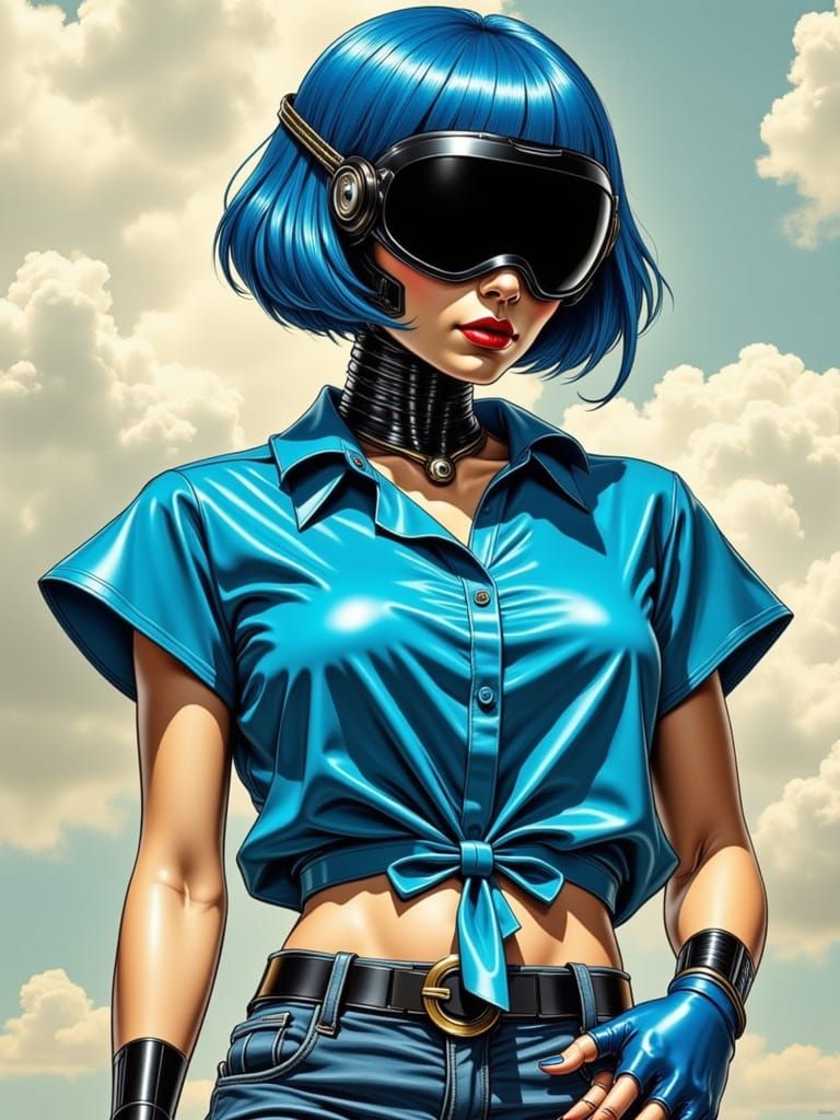 Cyberpunk Woman with Visor in Anime Style