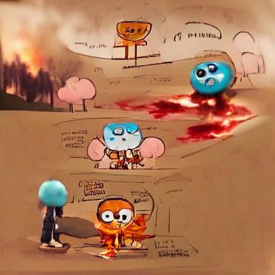 Cartoon Characters in Purgatory Landscape