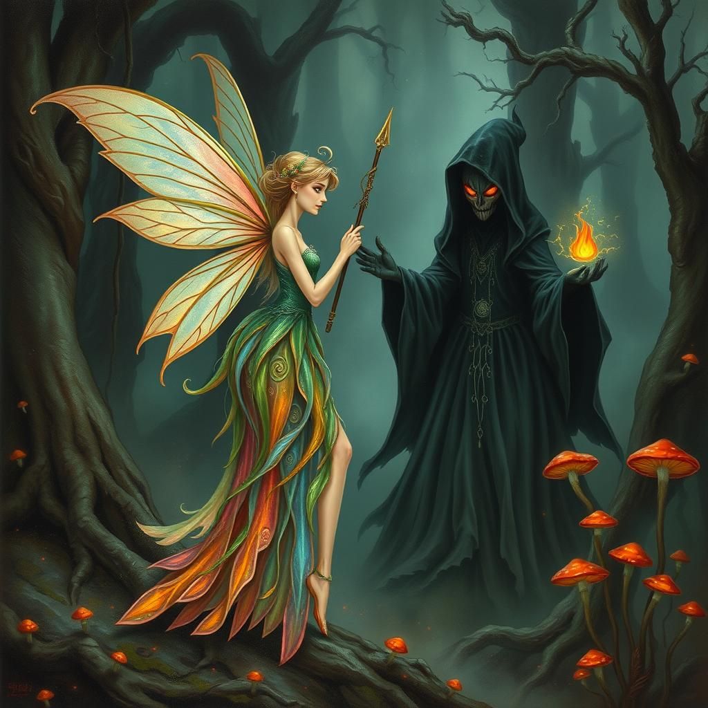 Fairy and Sorceress Battle in Mystical Forest