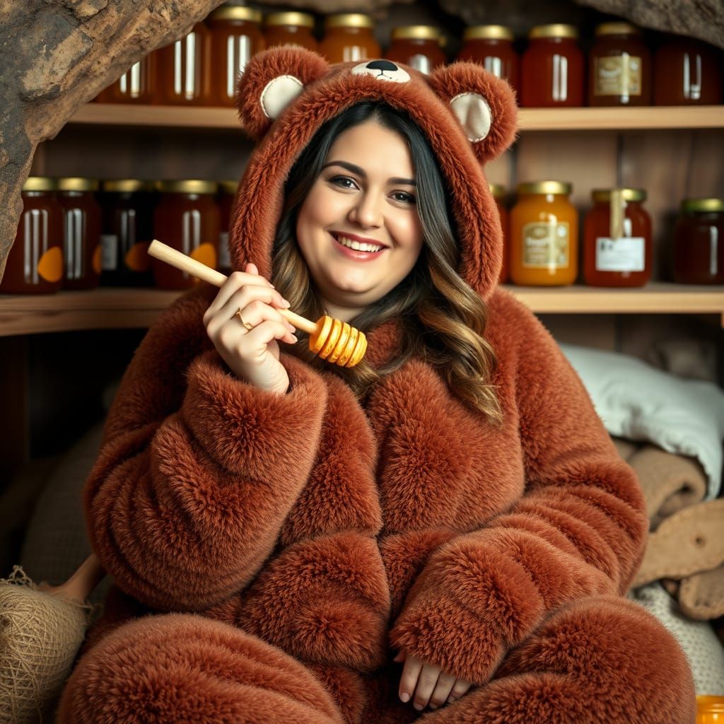 Cozy Honey Lover in Fuzzy Bear Costume