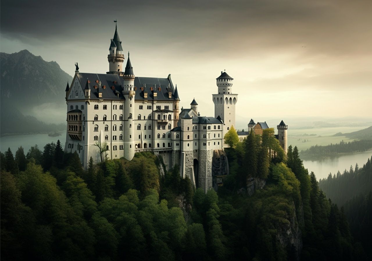 Detailed Matte Painting of Schloss Neuschwanstein in Golden ...