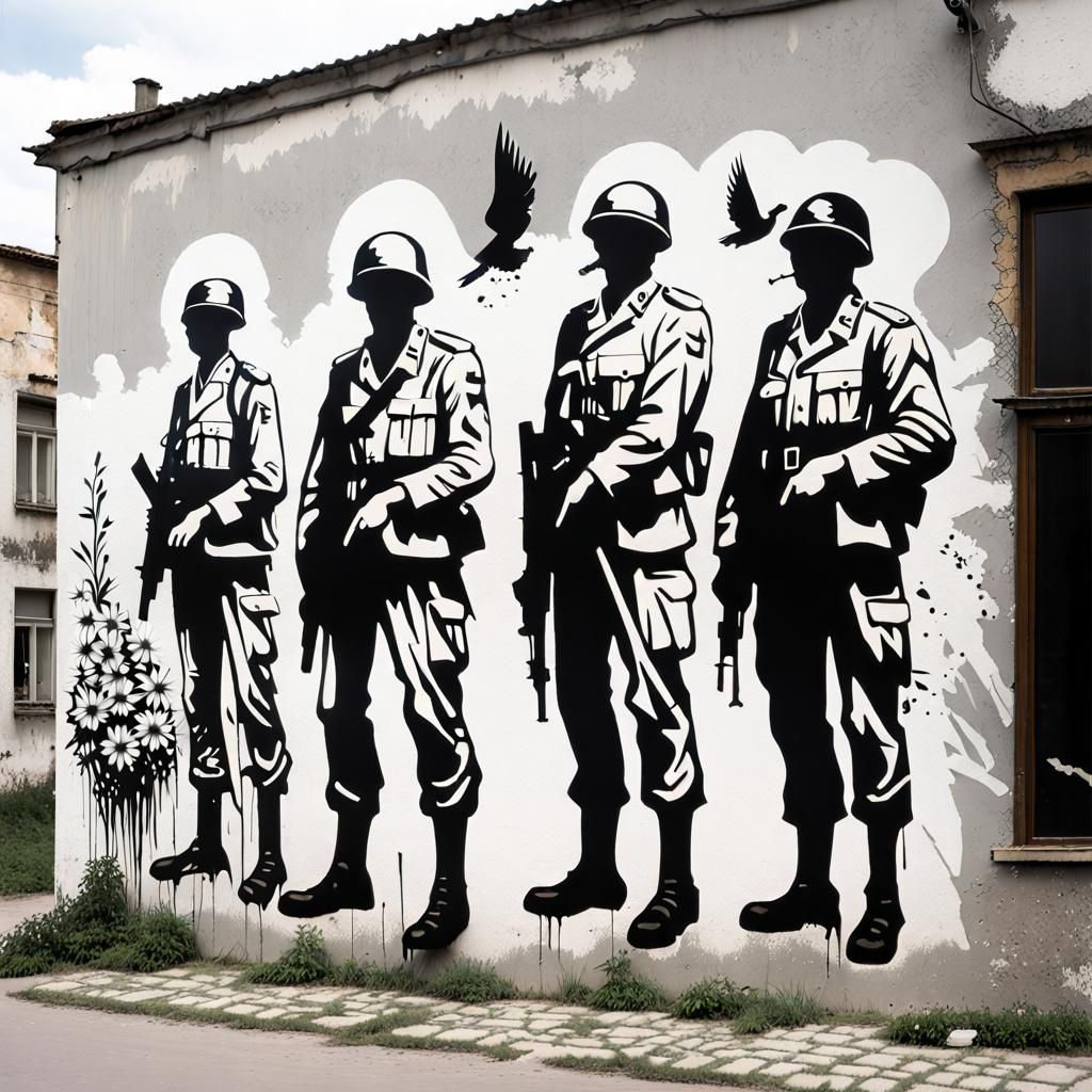 War's Impact: Black Stencil Graffiti with Dove