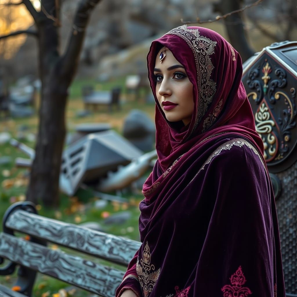 Majestic Afghan Queen with Velvet Hijab and Rubab