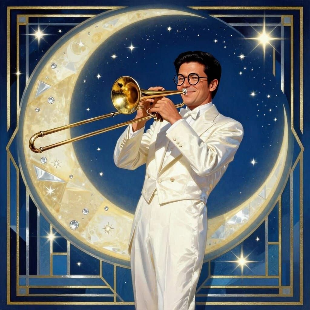 Glenn Miller Trombone Player on a Crescent Moon