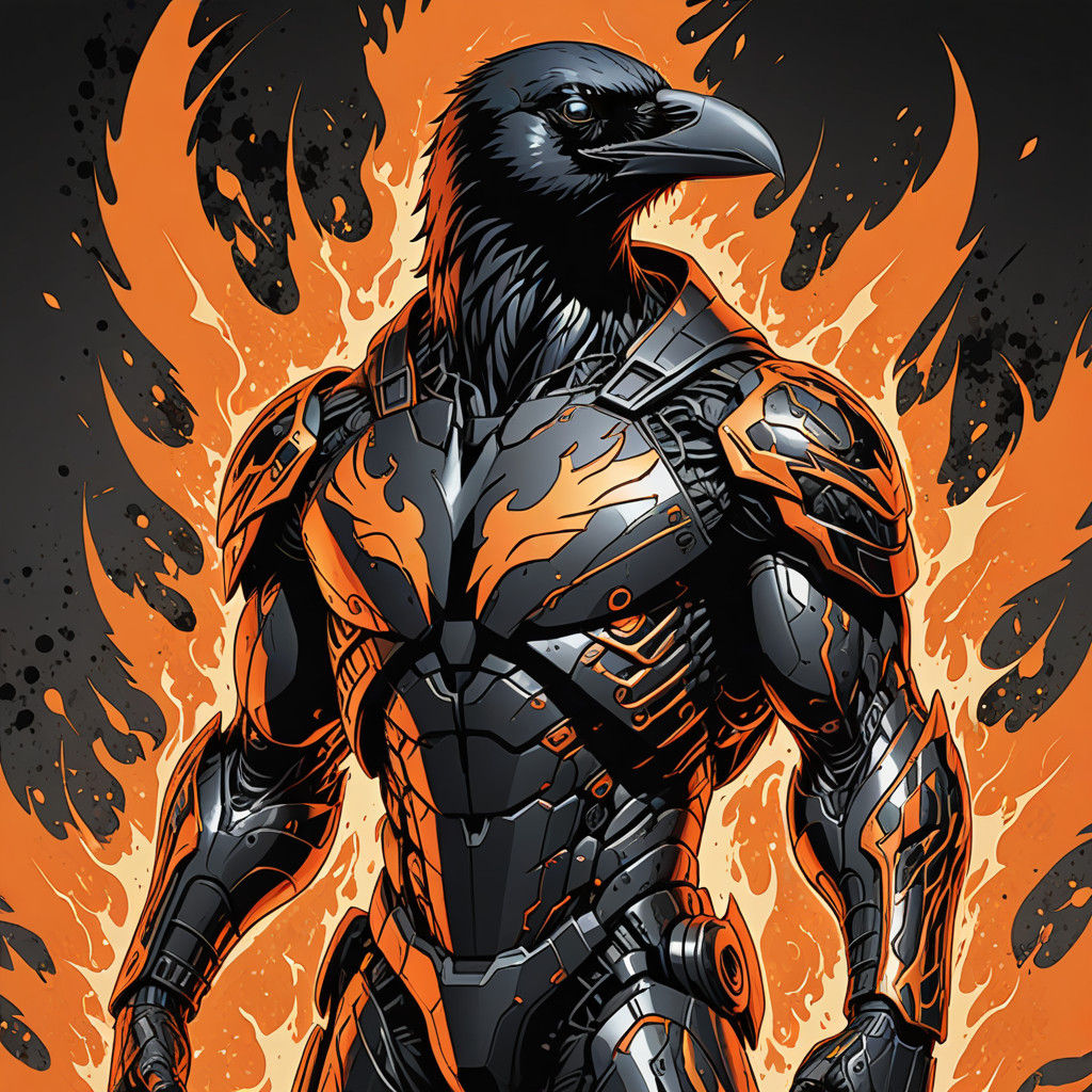 Comic Book Hero Raven Phoenix Ascends in Orange Black Camo