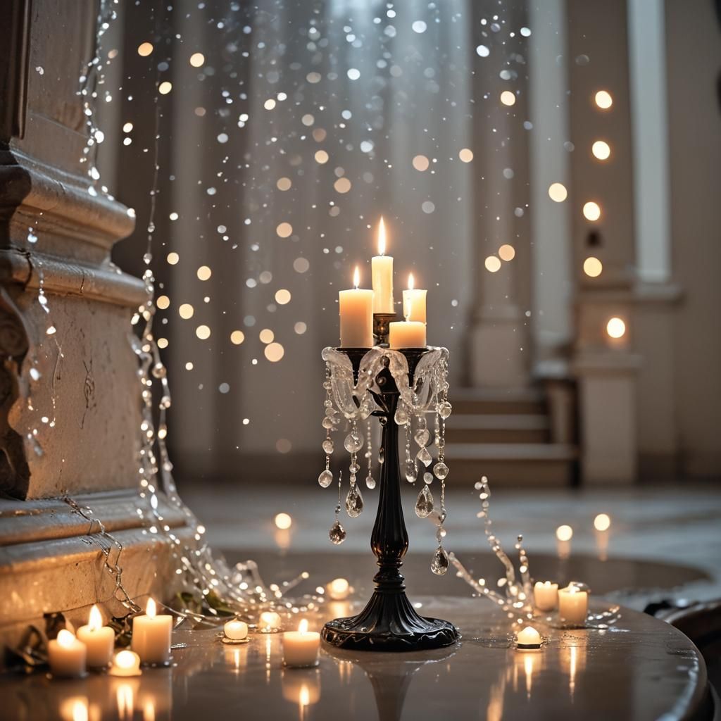 Candles and Crystals in Dramatic Lighting