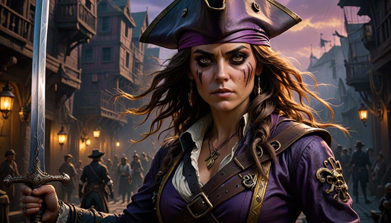 Pirate Woman with Glowing Sword in Digital Art