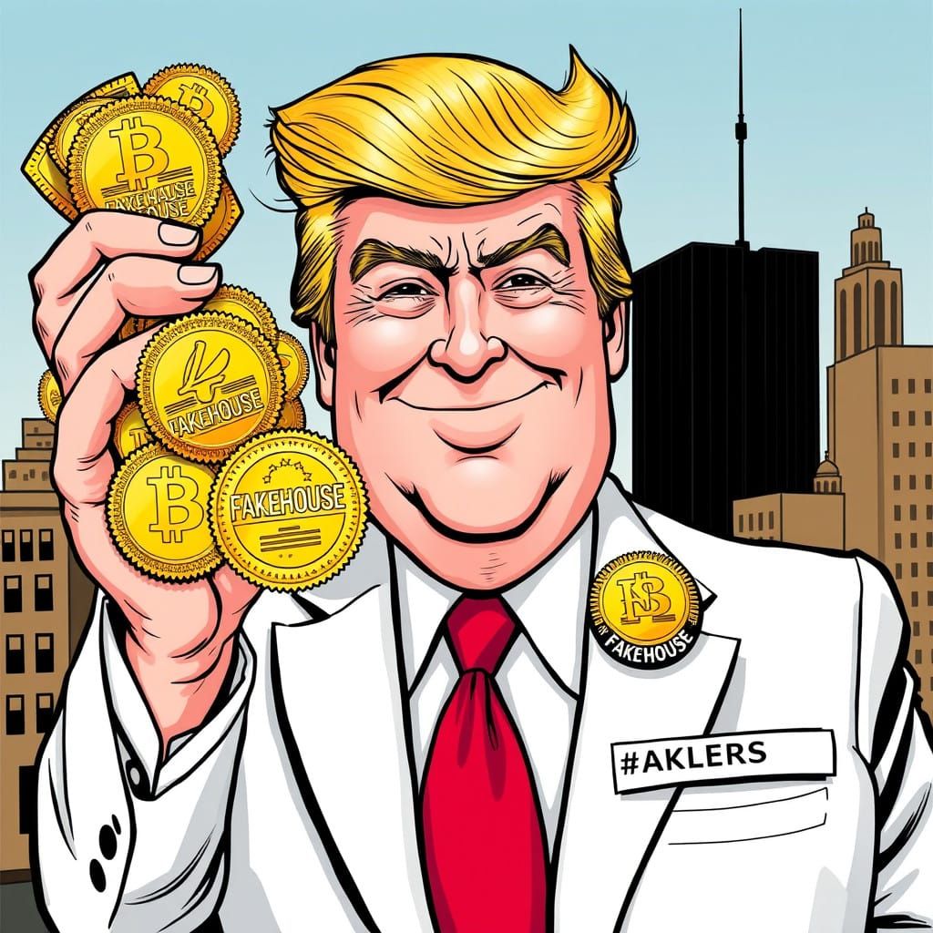 Confident Entrepreneur in Satirical Editorial Cartoon Style