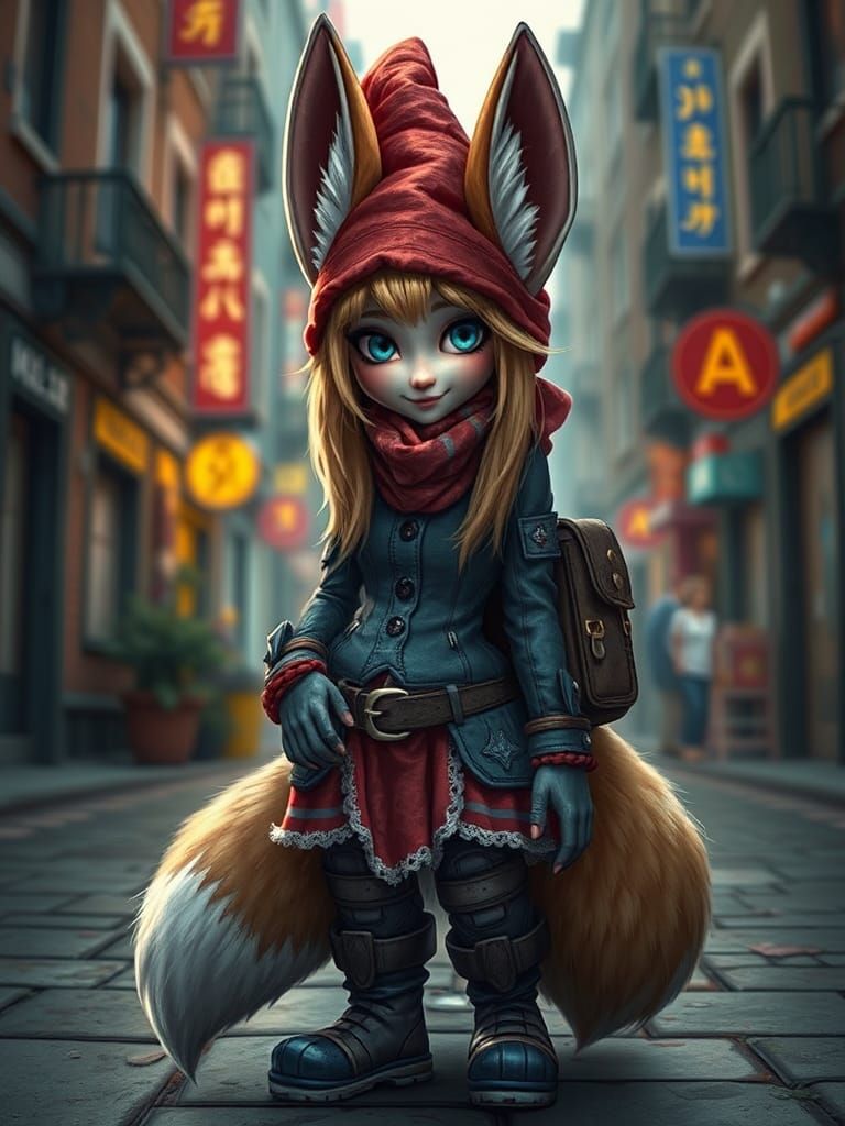 Urban Gnome-Fox Character in Digital Art Style