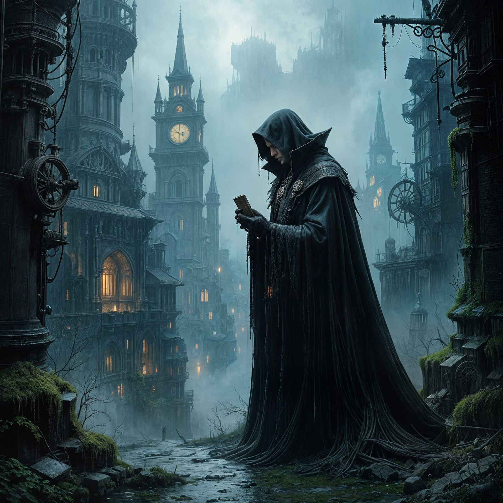 Melancholic Vampire in Forgotten Steampunk City