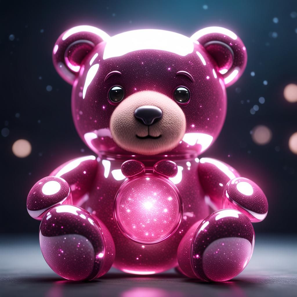 Sparkling Pink Glass Teddy Bear: 3D Game Render