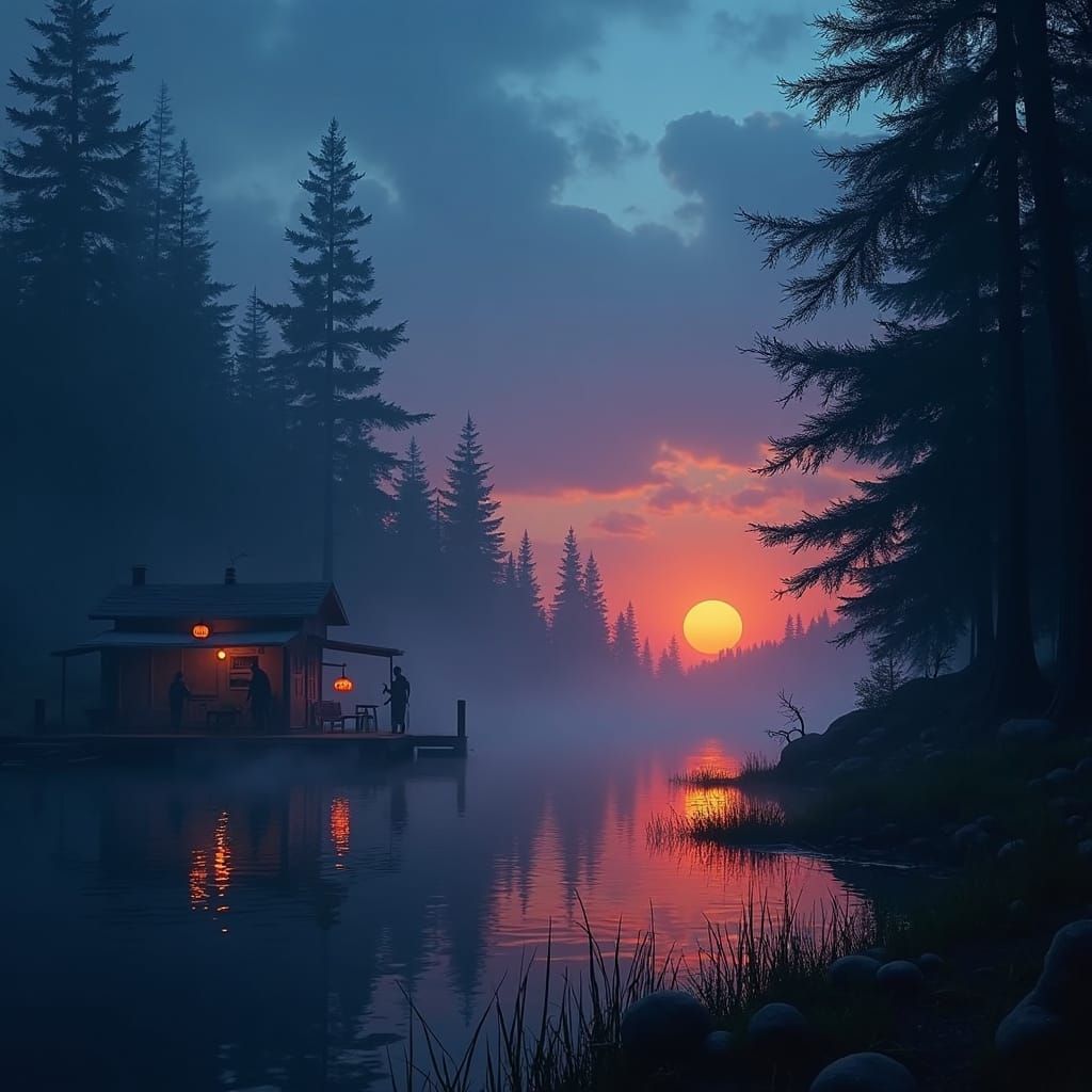 Eerie Lakeside Summer Camp in 90s Style