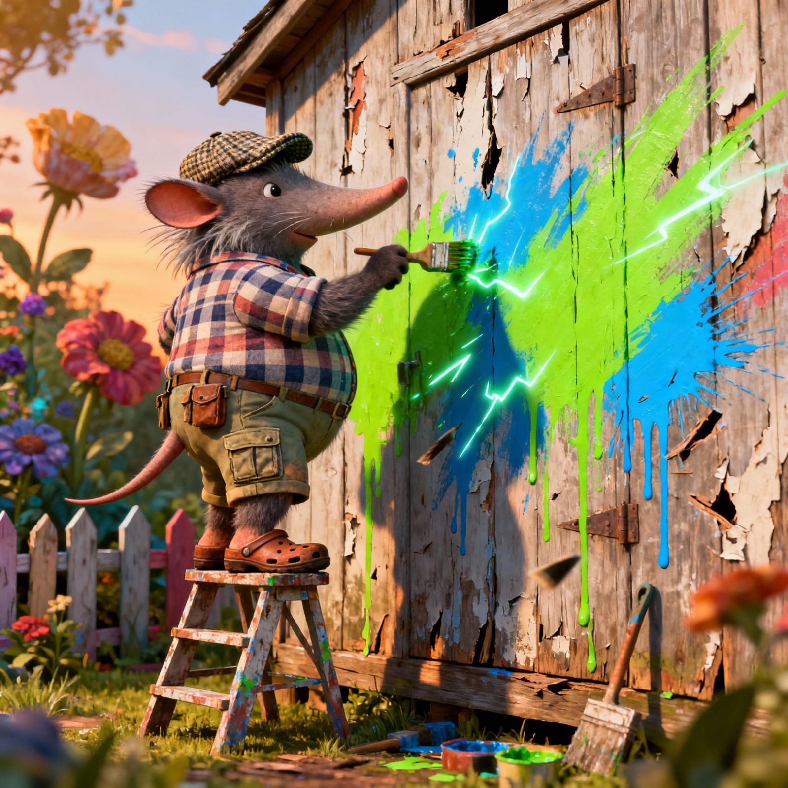 Aardvark Painter in Tweed Cap, 3D Caricature Cartoon Style