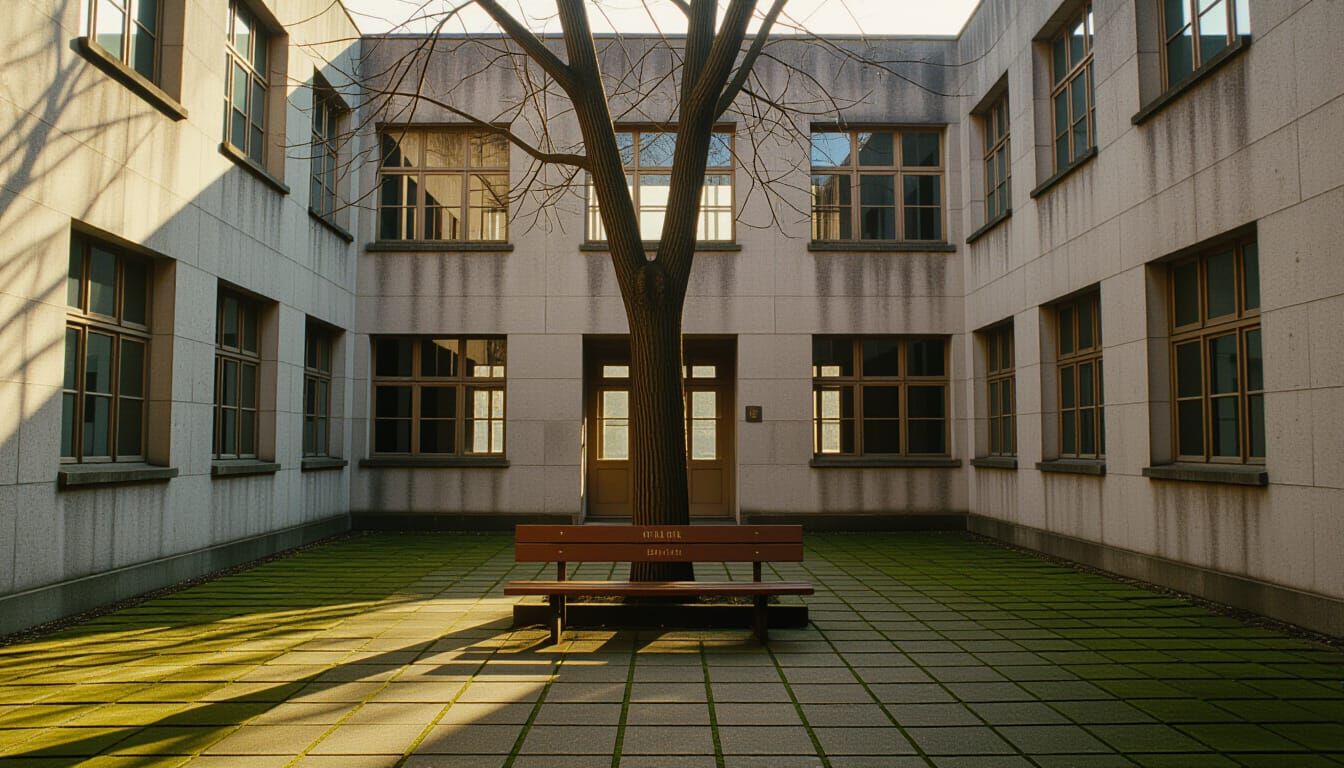 Secluded Courtyard with Tree in Cinematic Style
