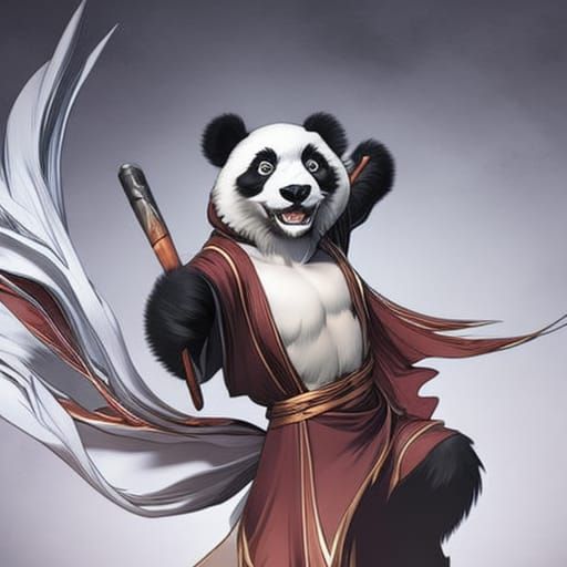 Elegant Panda Portrait in Triadic Colors