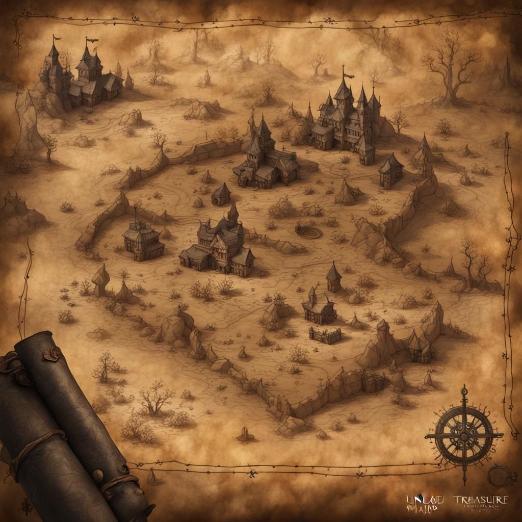 Faded Parchment Treasure Map in Detailed Matte Painting