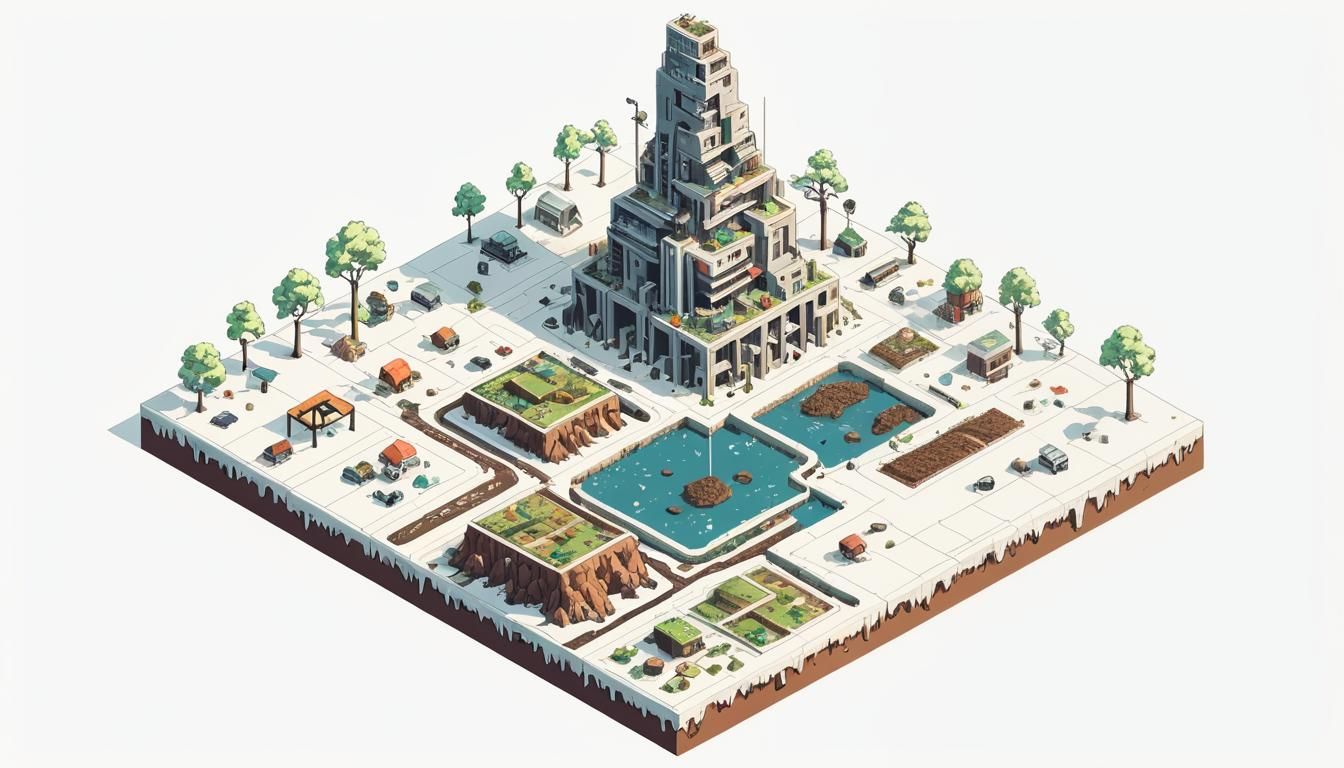 Pixel Art Cityscape Biomechanics in Soil Cross Section