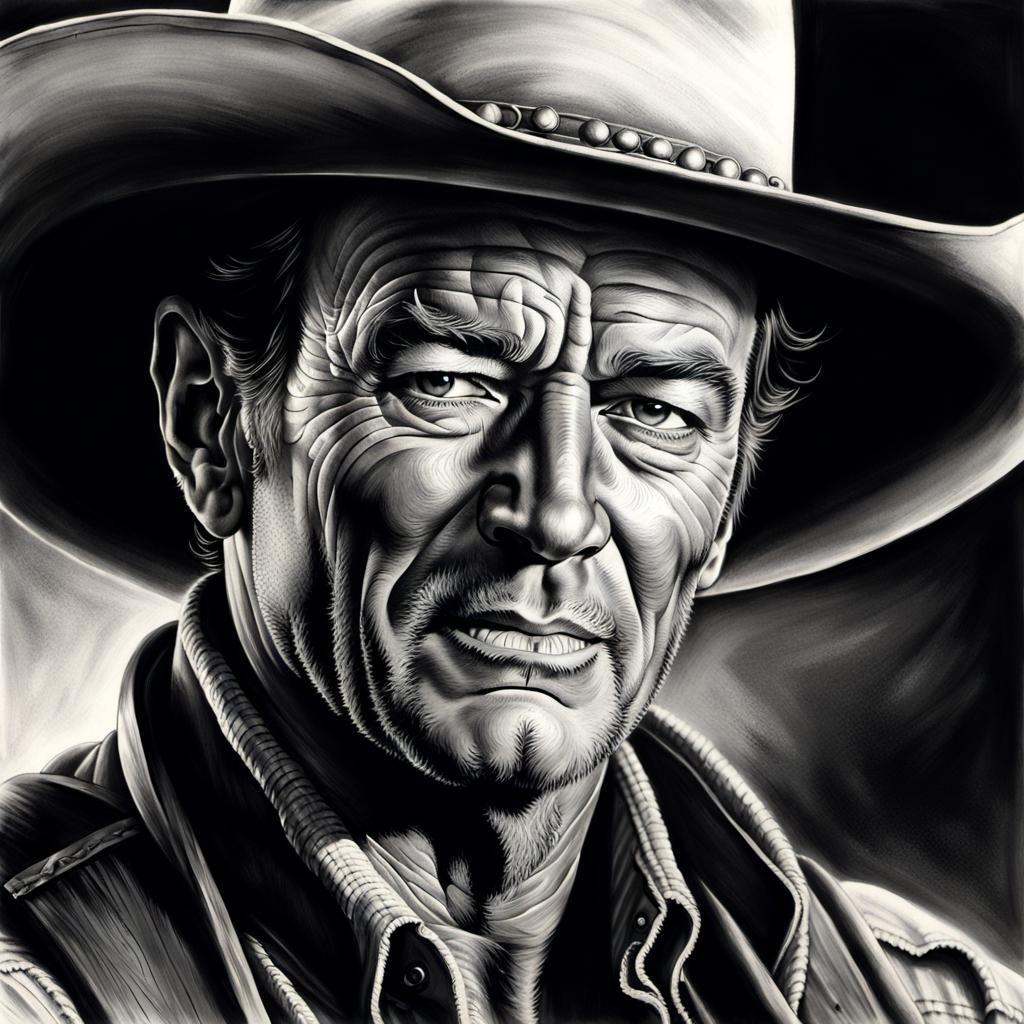 Detailed Charcoal Portrait of a Young Cowboy